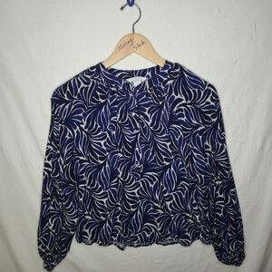 H&M Ladies Blouse Long Balloon Sleeve Blue Floral Size S